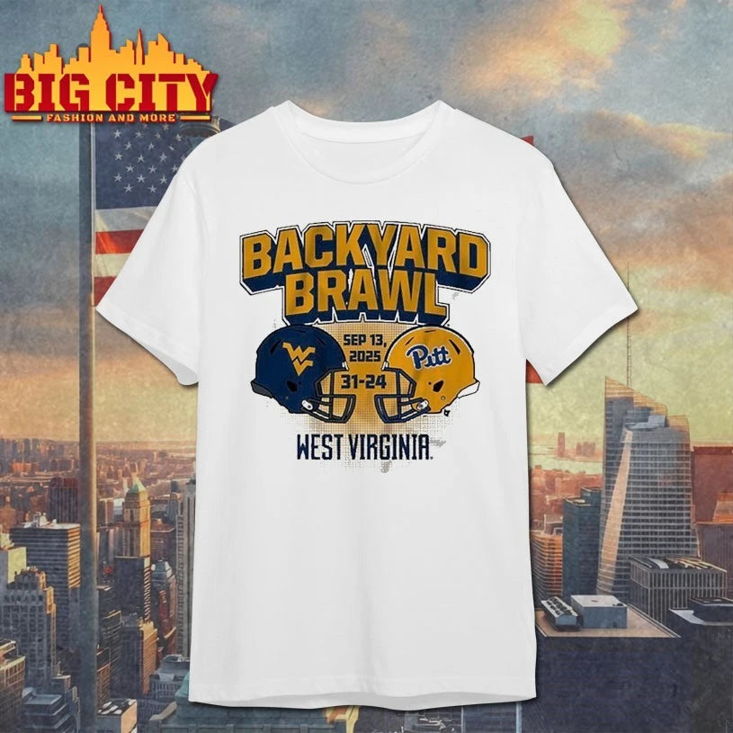 West Virginia Mountaineers Vs Pittsburgh Panthers Backyard Brawl Champs Sep 13 2025 Helmets Shirt