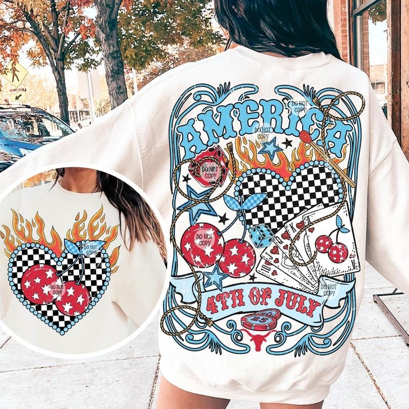 Western America Shirt, Trendy 4th of July Retro Shirt, Poker Dice Flame Shirt, Patriotic Cherry Clipart, Country Rodeo...