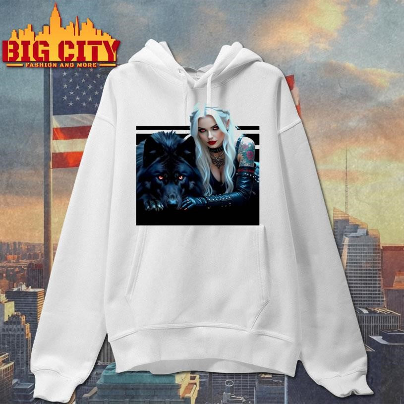 White Hair Gothic Girl And Her Wolf Shirt