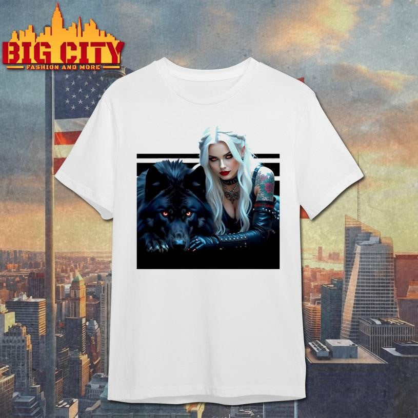 White Hair Gothic Girl And Her Wolf Shirt