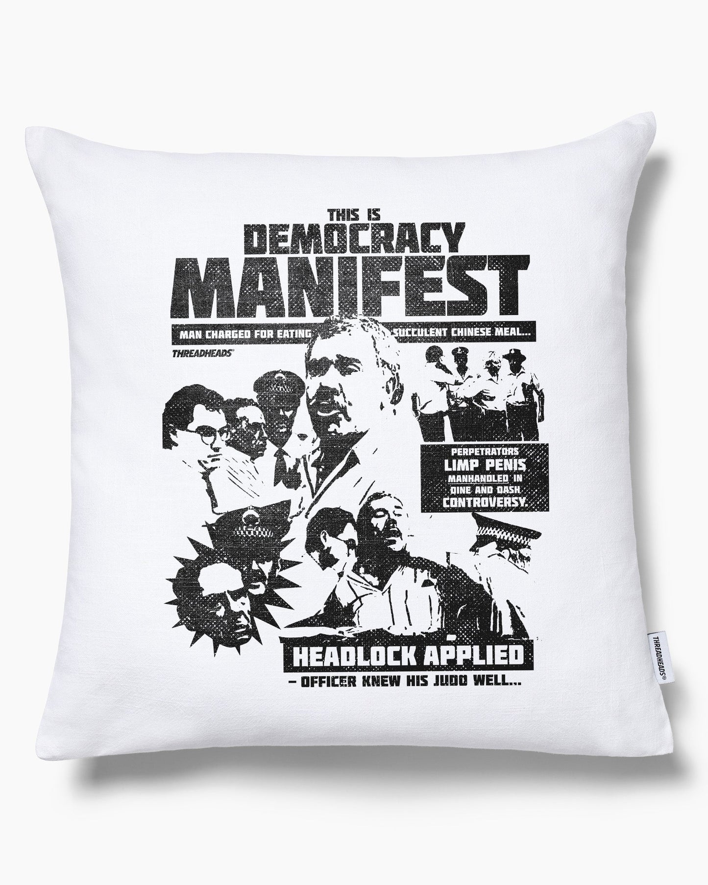 Democracy Manifest: Tabloid Edition Cushion