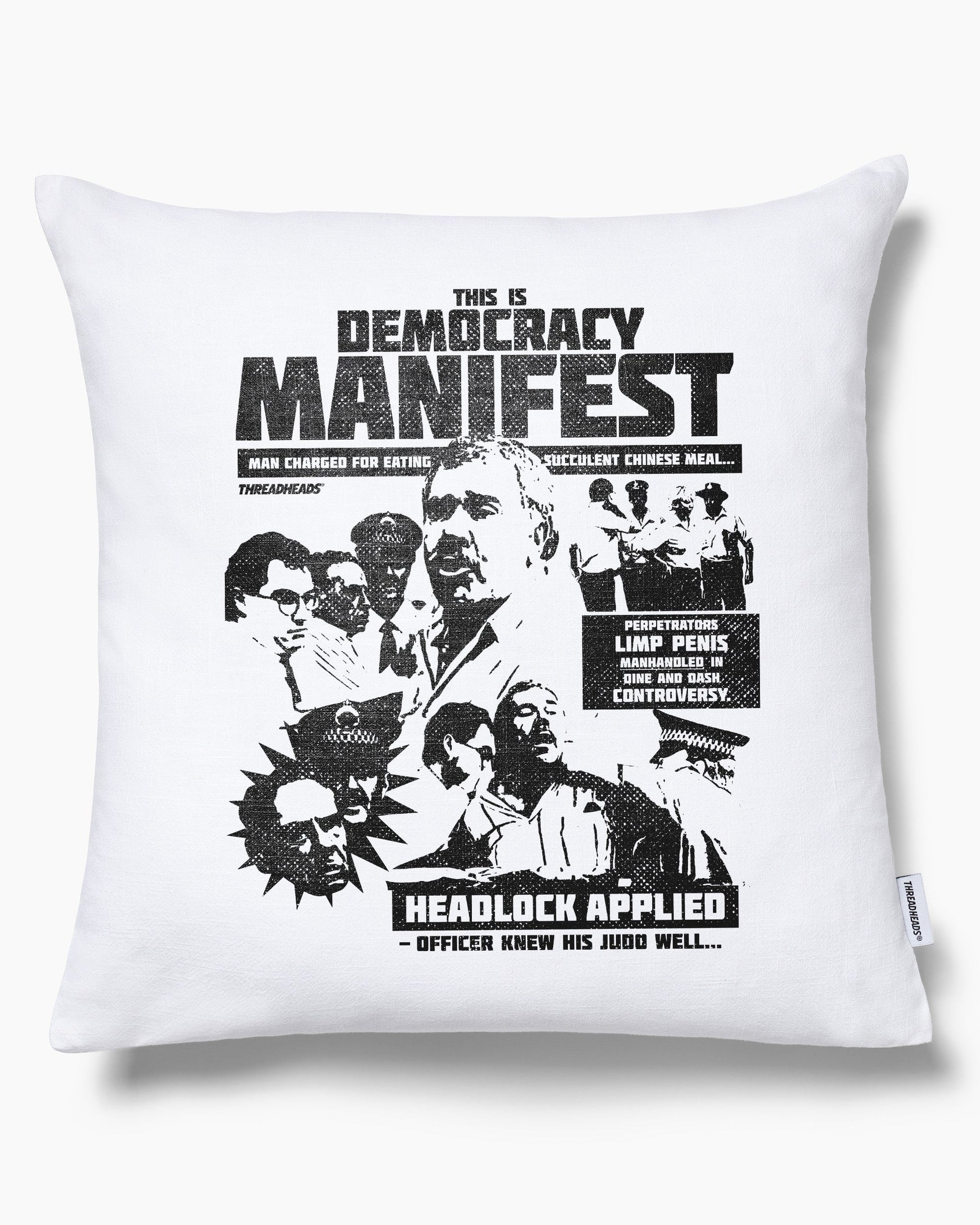 Democracy Manifest: Tabloid Edition Cushion