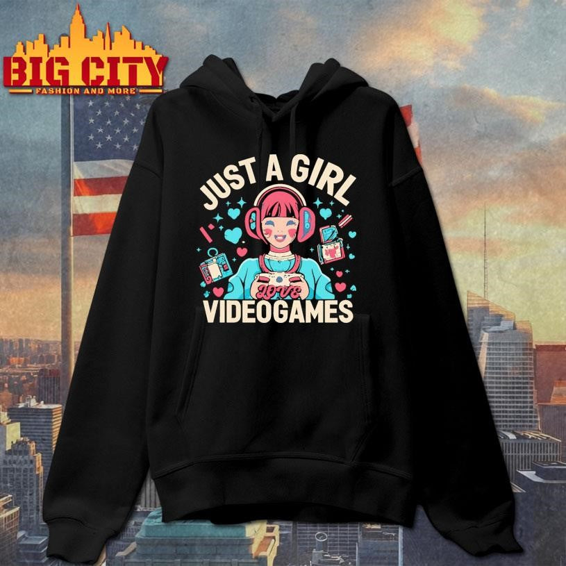 anime girl play games just a girl love video games on Bella Shirt