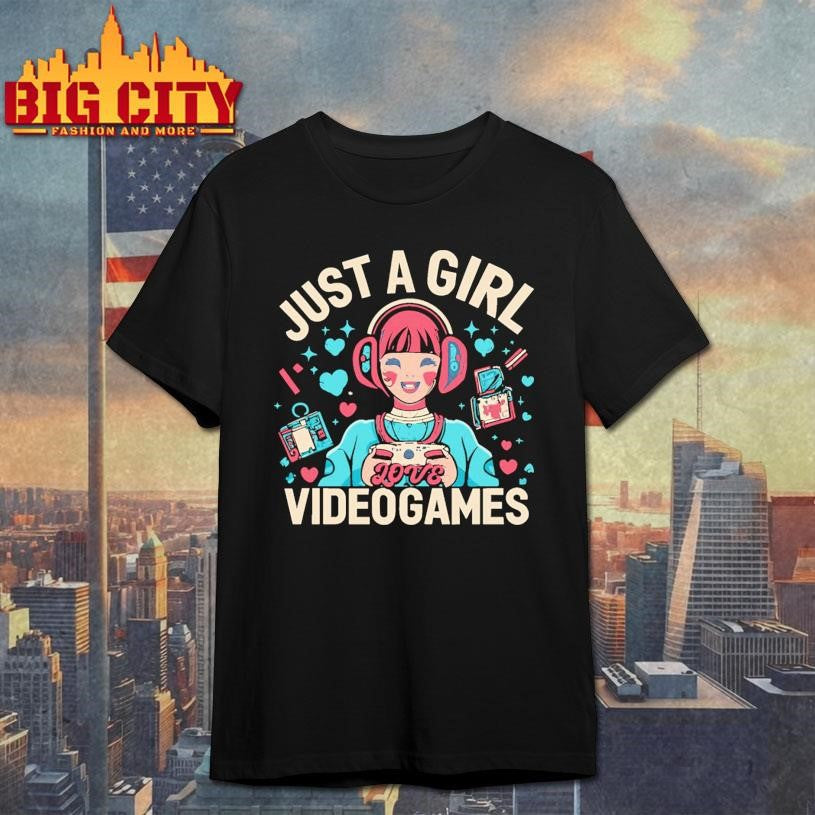 anime girl play games just a girl love video games on Bella Shirt