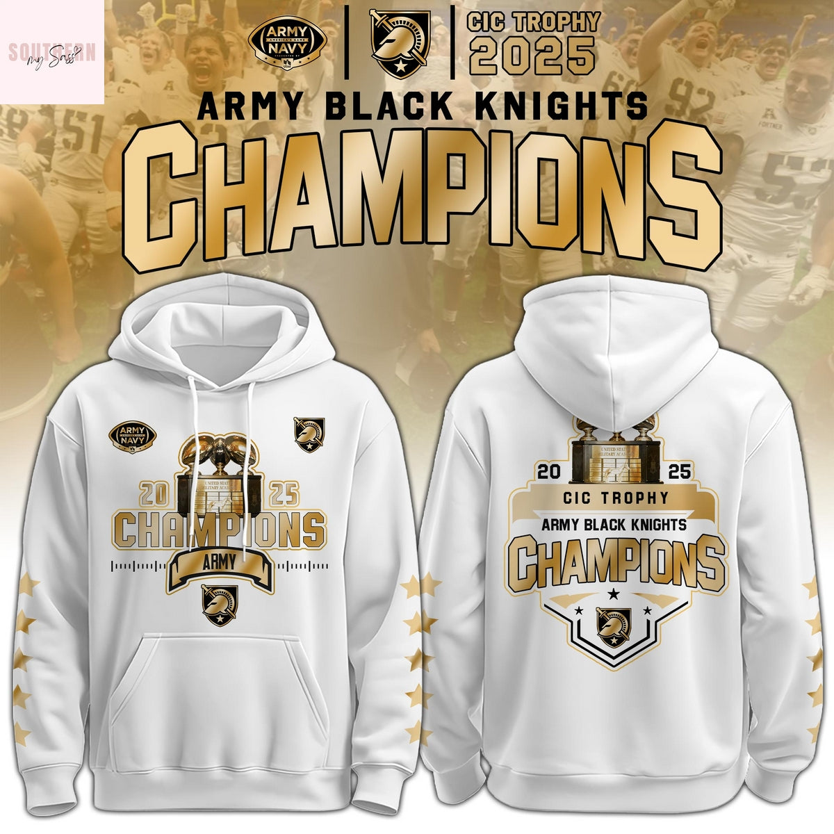 Army Black Knights CIC Trophy Champions 2025 Hoodie – White