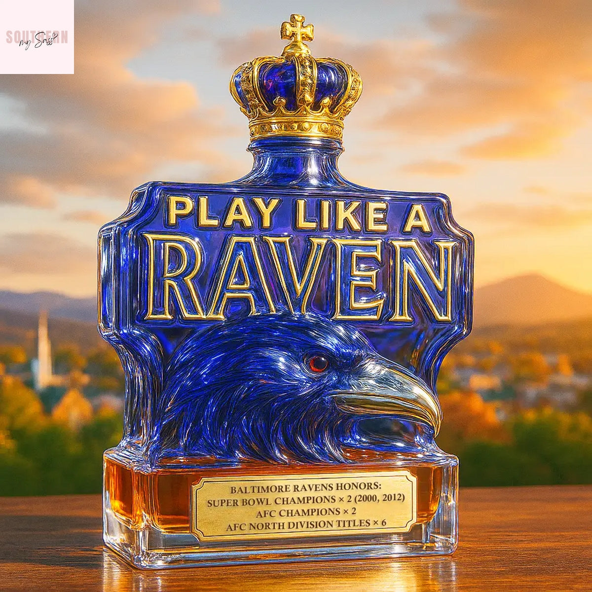 Baltimore Ravens Honors Play Like A Raven Whiskey Bottle