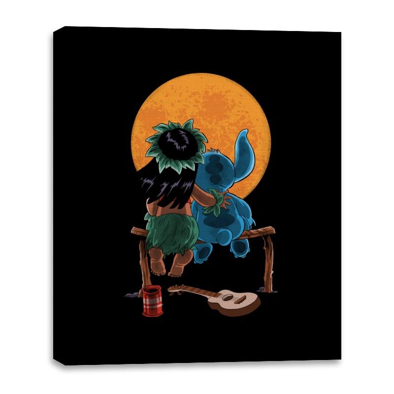 Alien and Girl Gazing at the Moon