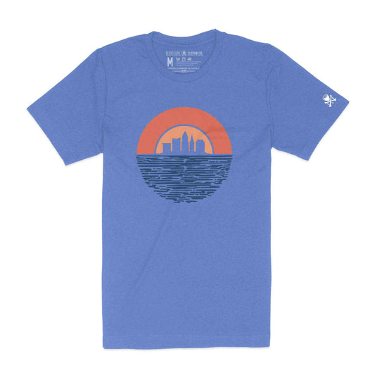 Cleveland Sunset - Mens/Unisex Crew T-Shirt - Heather Blue