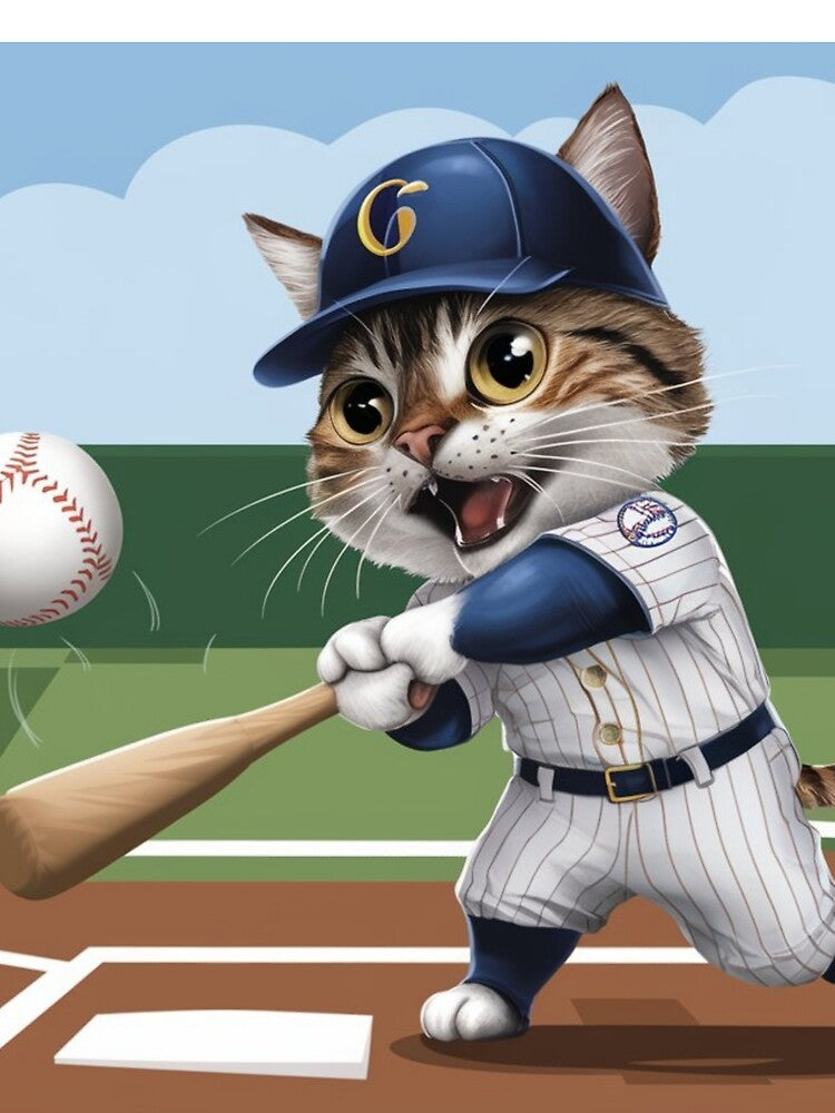cat playing baseball by keerys
