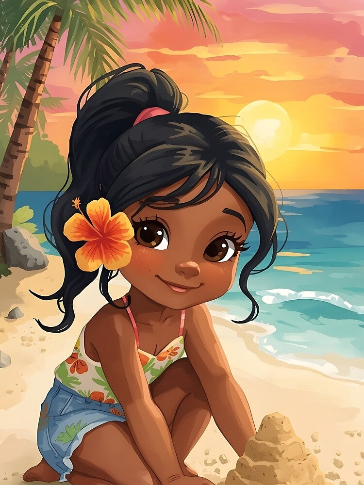 Warm Ocean Breeze – Little Girl by the Beach Artwork by Valeree Store