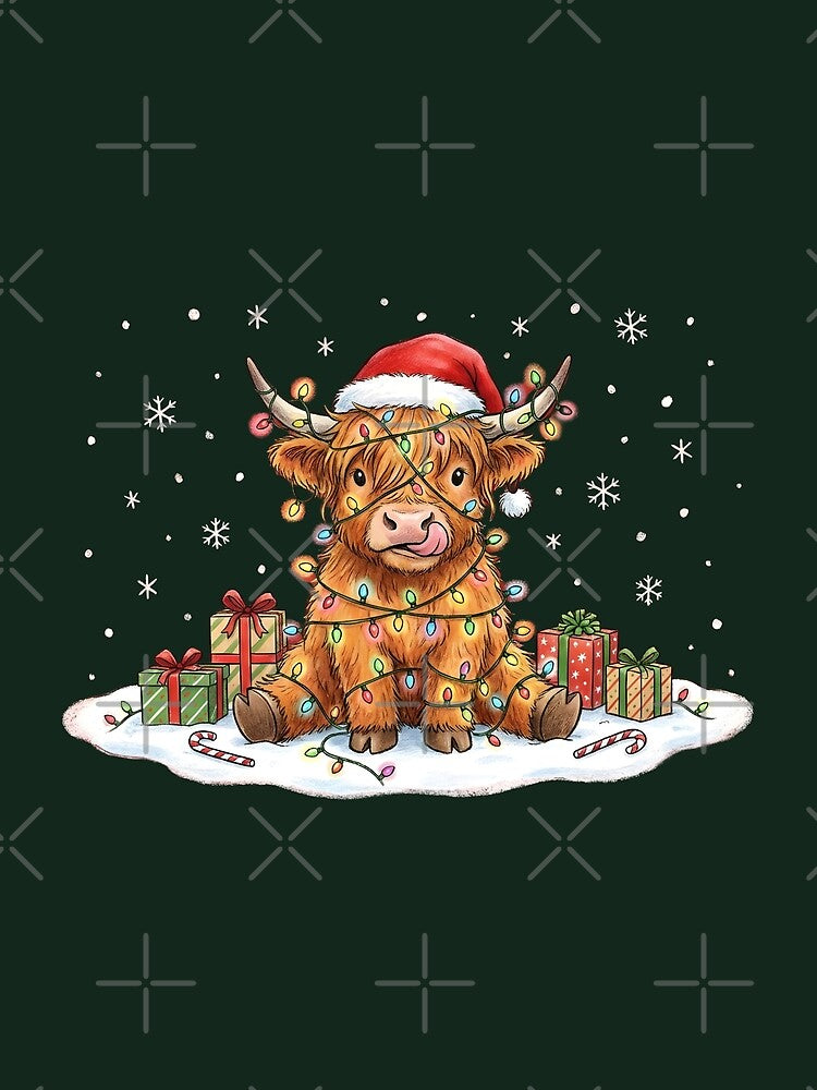 Christmas Highland Cow - Moo-rry Christmas Funny Santa Hat by Abdeelol