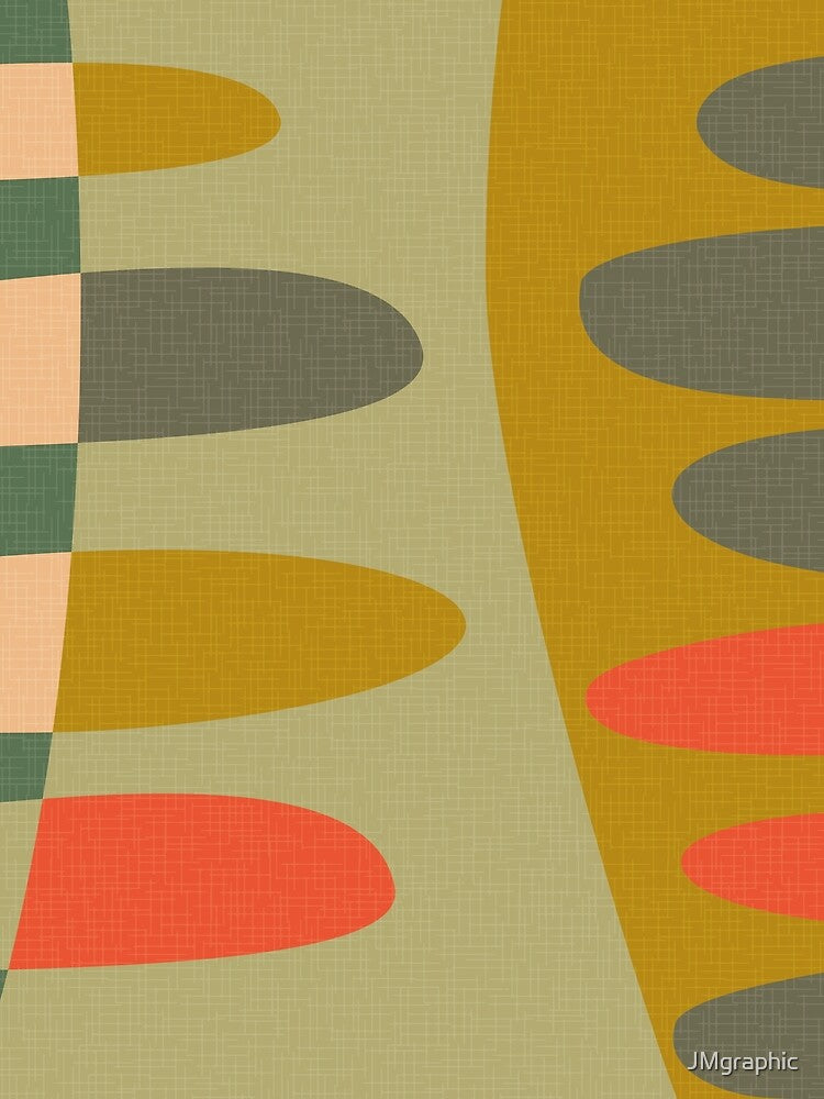 MCM abstract shapes - shades of green and orange by JMgraphic