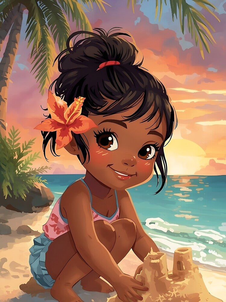 Tropical Sunset Dream – Watercolor Island Girl Design by Valeree Store