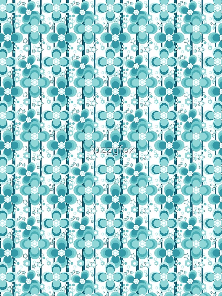 turquoise and white bright floral pattern by fuzzyfox