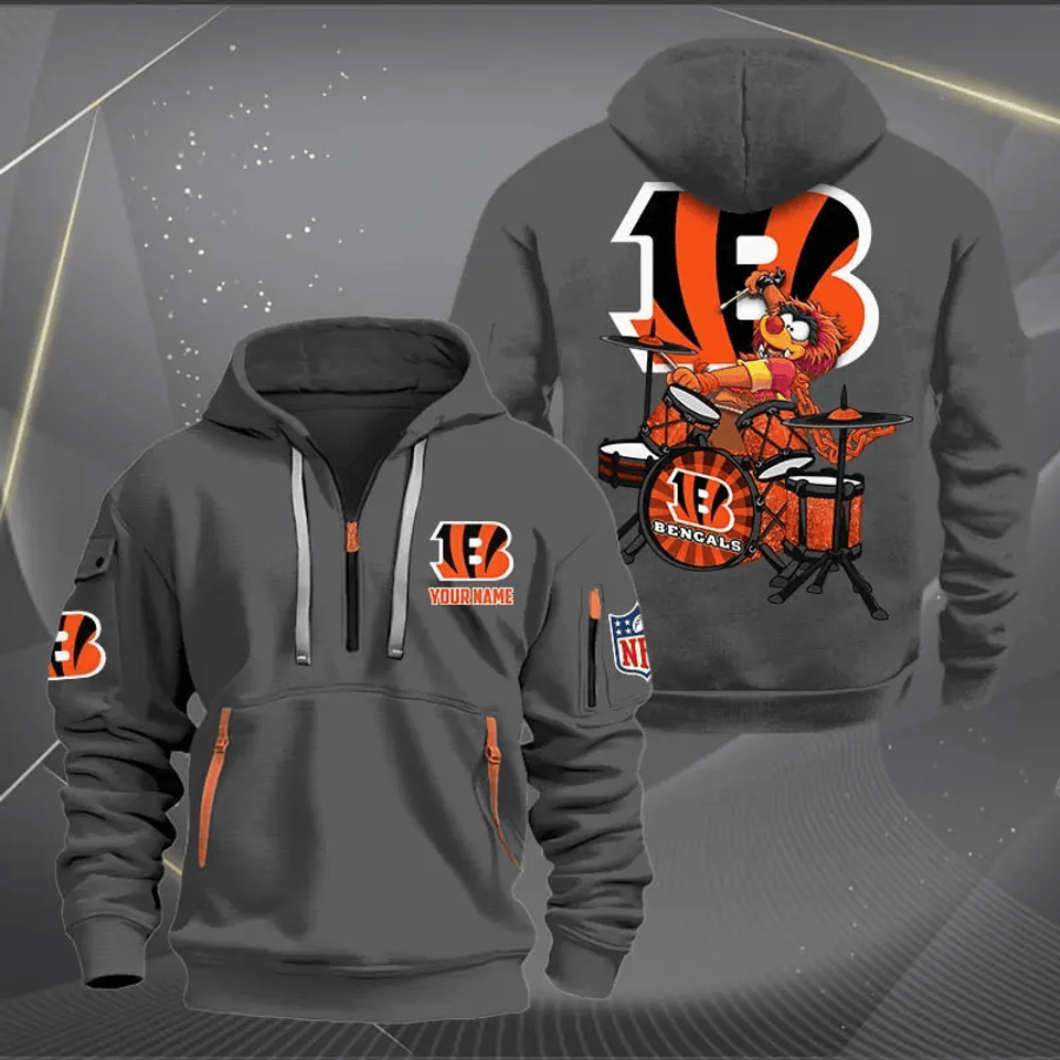 Cincinnati Bengal Quarter Zip Hoodie Rocking Drummer Custom Name Gift For Fan