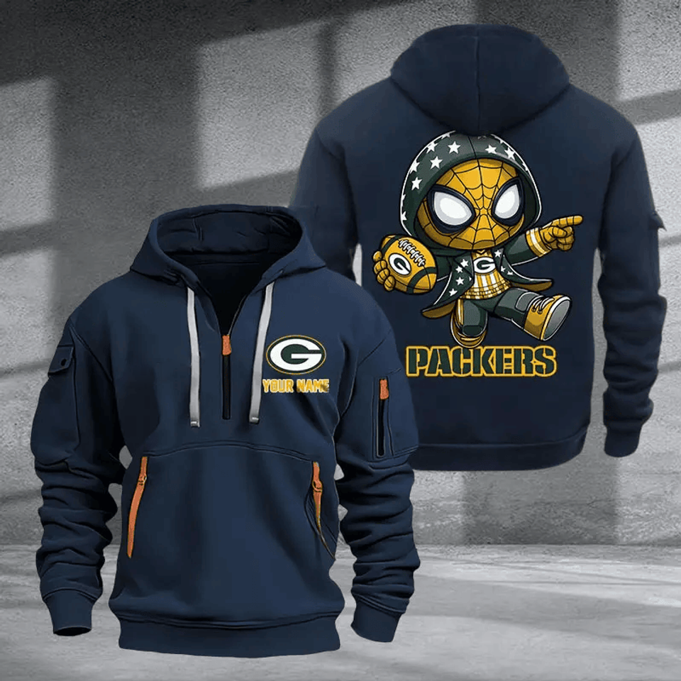 Green Bay Packers Quarter Zip Hoodie Custom Name Multicolor Edition