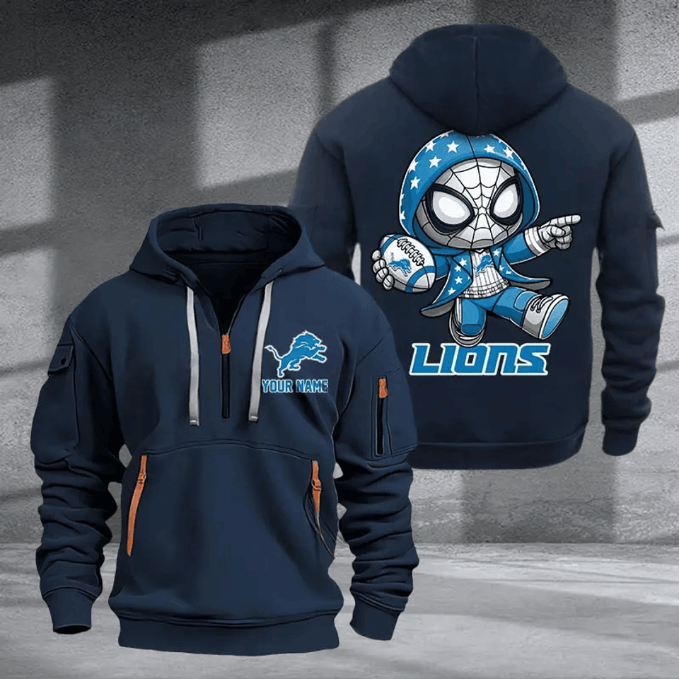 Detroit Lions Quarter Zip Hoodie Custom Name Multicolor Edition