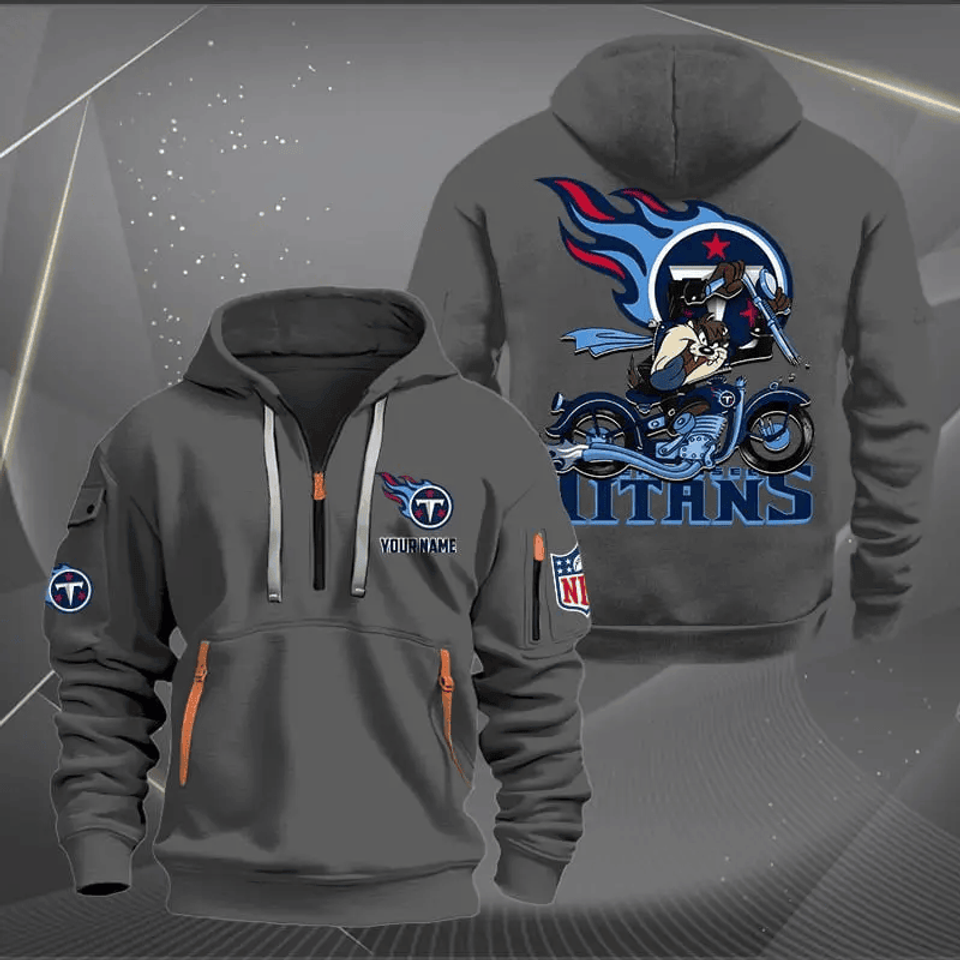 Tennessee Titans Quarter Zip Hoodie Biker Taz Custom Name Gift For Fan