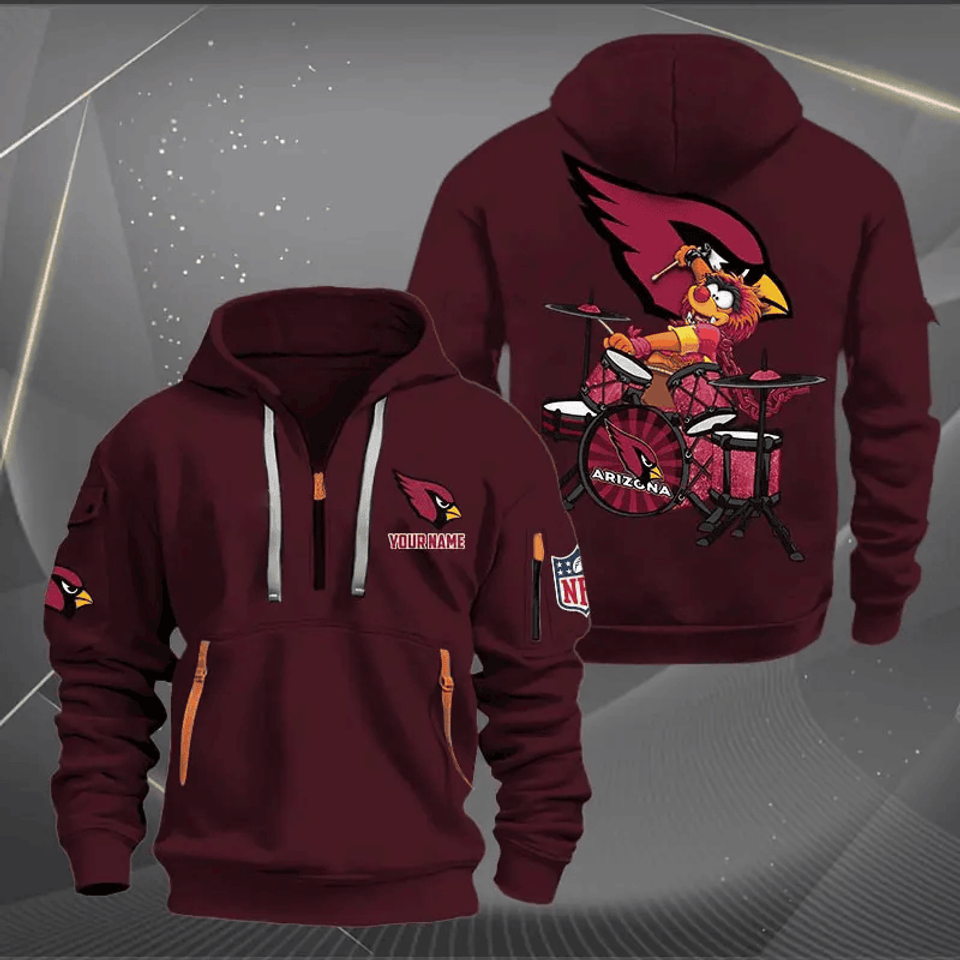 Arizonna Cardinals Quarter Zip Hoodie Rocking Drummer Custom Name Gift For Fan