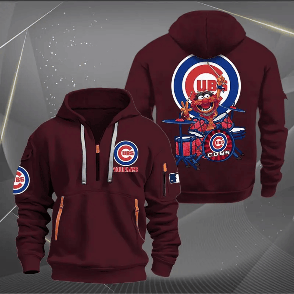 Chicago Cub Baseball Team Quarter Zip Hoodie Rocking Drummer Custom Name Fan Gift