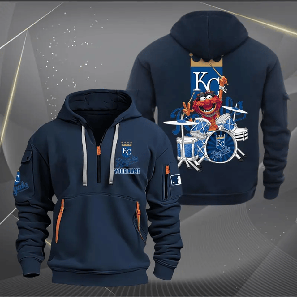 Kansas Royals Baseball Team Quarter Zip Hoodie Rocking Drummer Custom Name Fan Gift