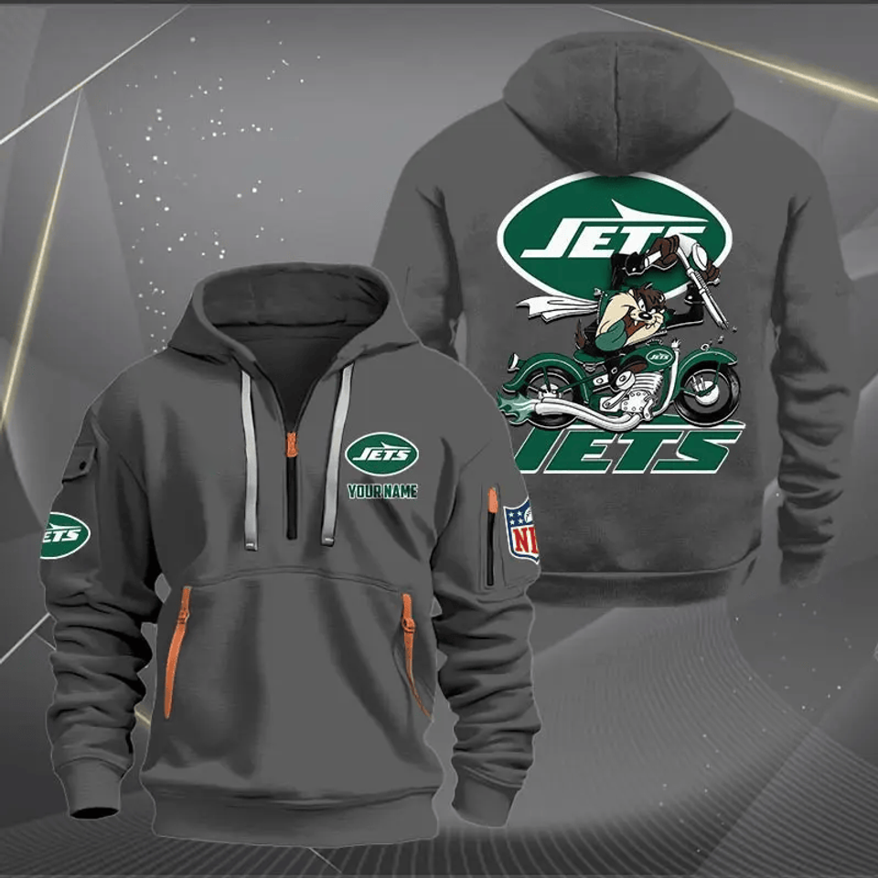 New York Jets Quarter Zip Hoodie Biker Taz Custom Name Gift For Fan