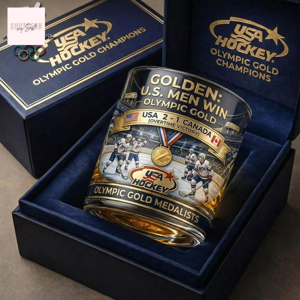 Golden U.S Men Win Olympic Gold Whiskey Glass