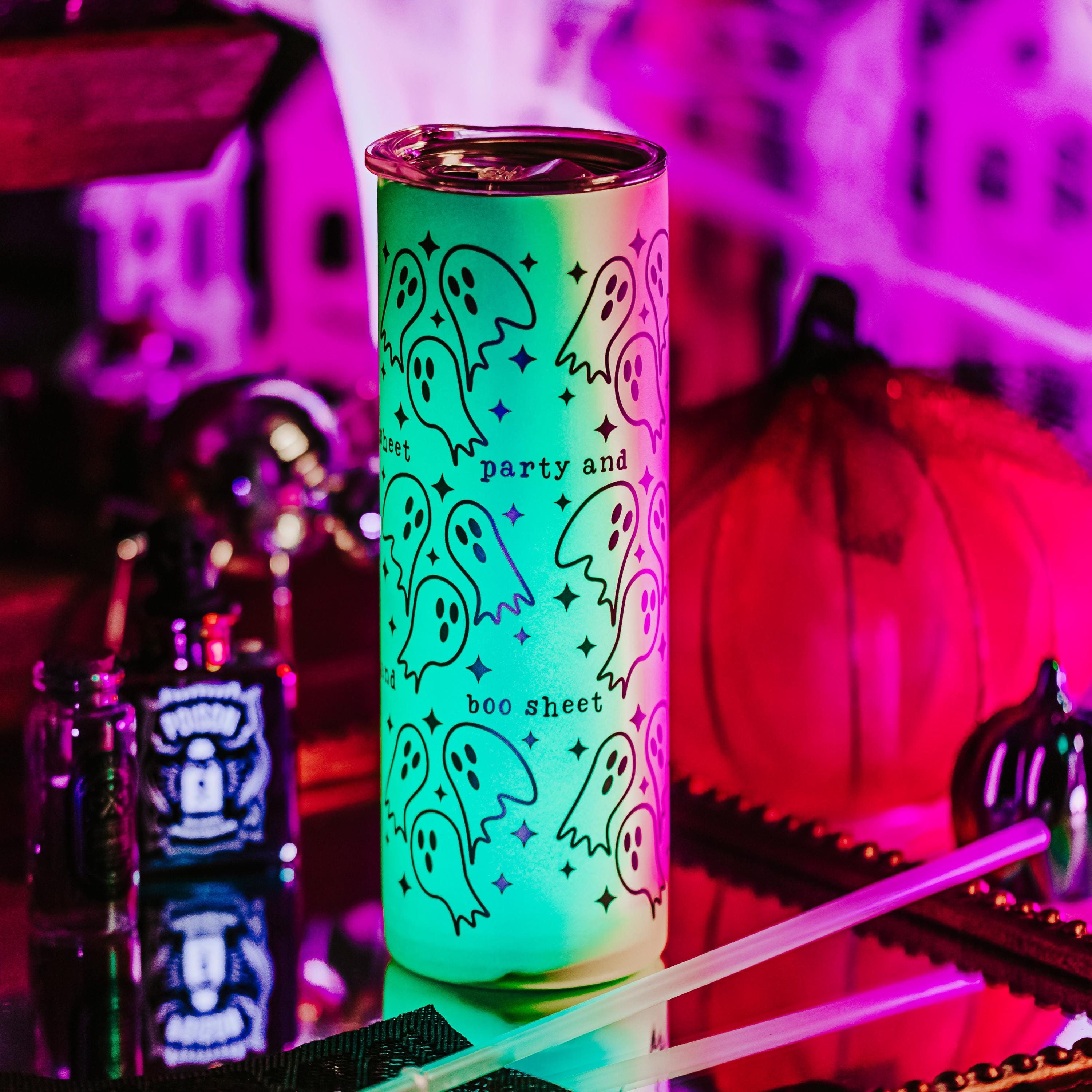 Party and Boo Sheet Funny Glow in the Dark Halloween Tumbler