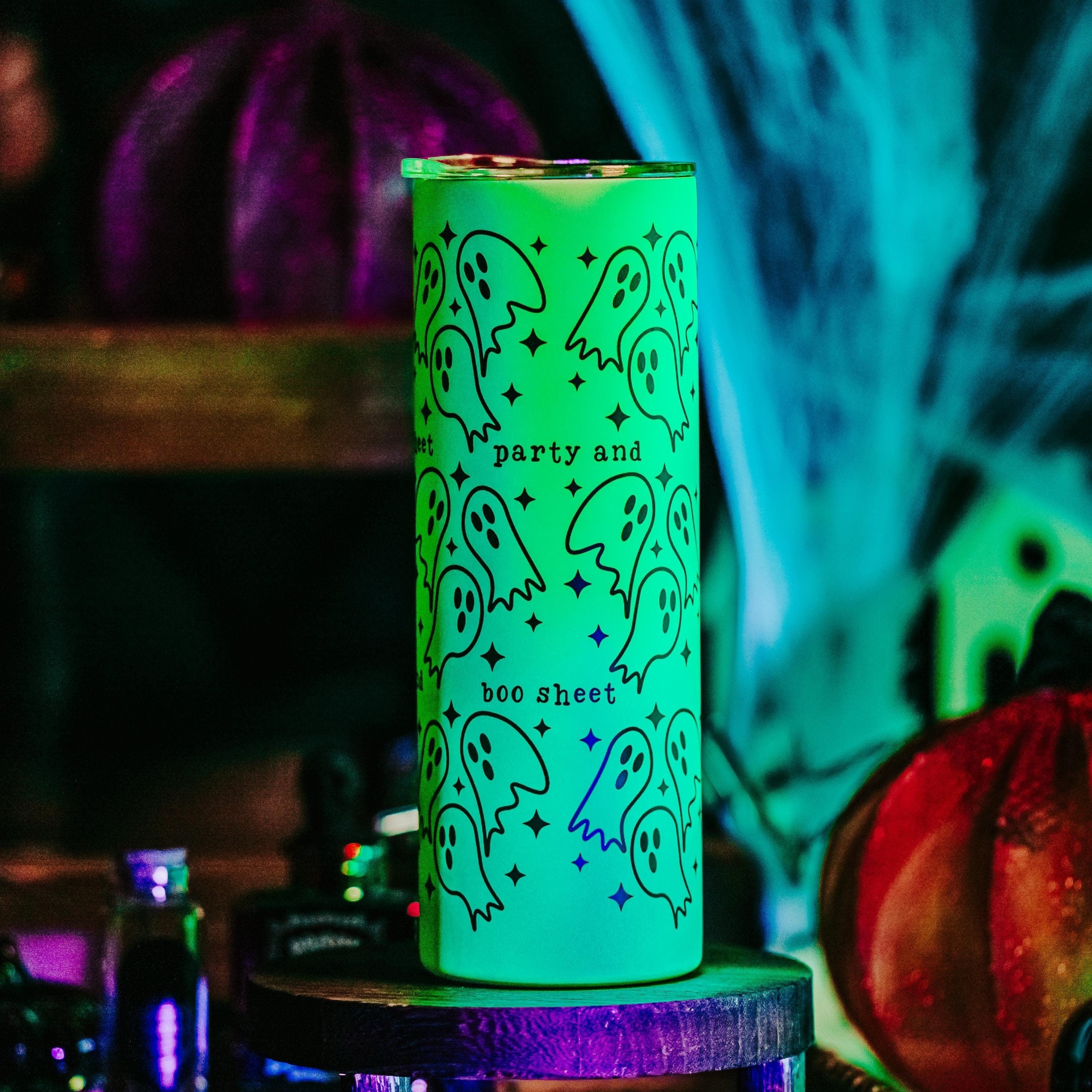 Party and Boo Sheet Funny Glow in the Dark Halloween Tumbler