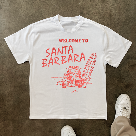 WELCOME TO SANTA BARBARA GARFIELD VINTAGE WHITE T-SHIRT