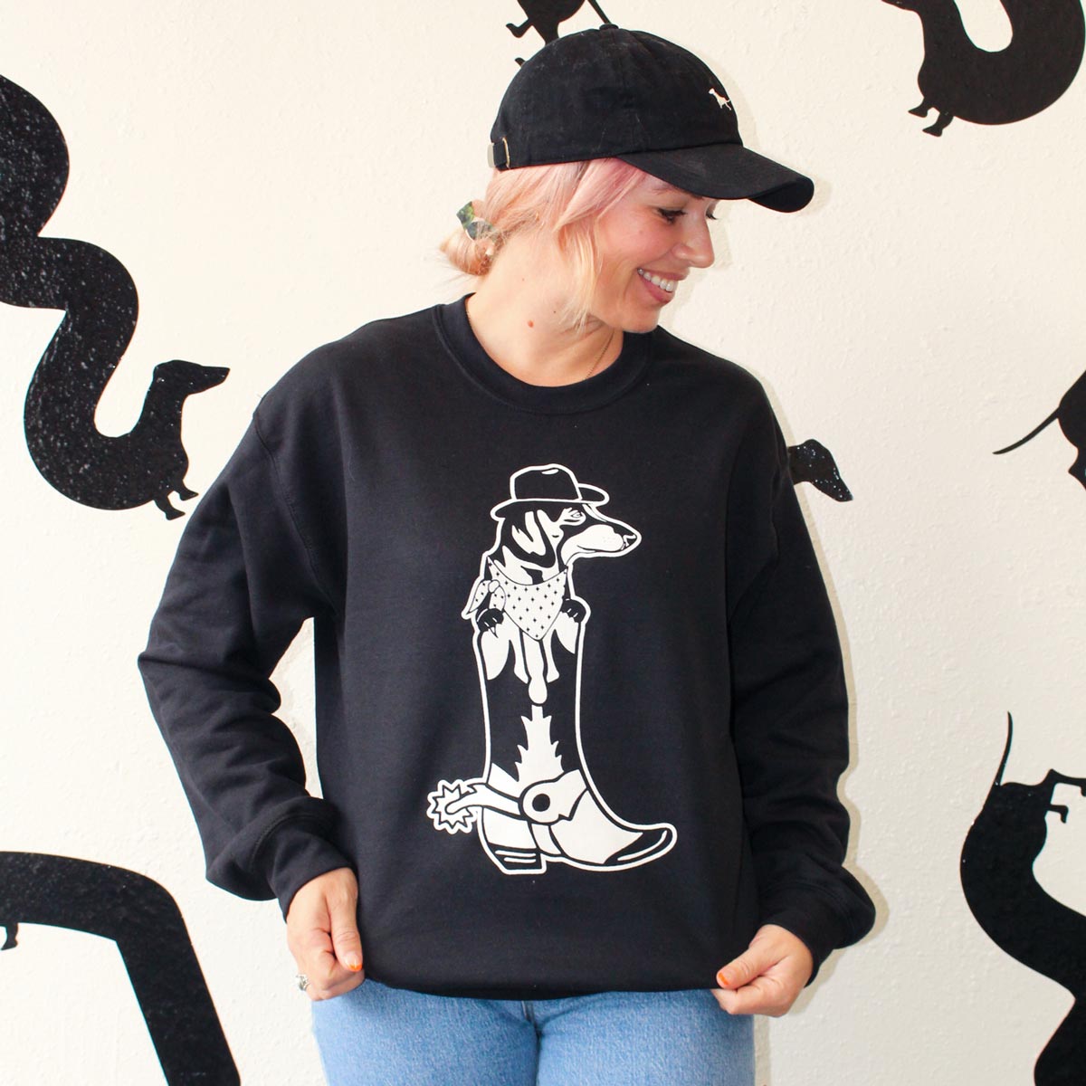 long little doggie unisex crew sweatshirt | black