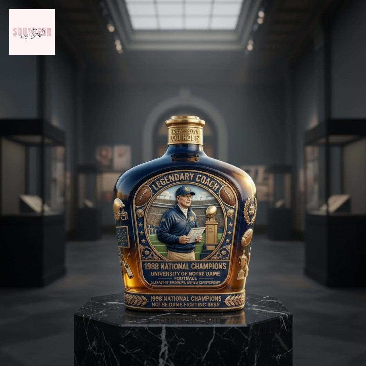Lou Holtz Notre Dame 1988 National Champions Commemorative Whiskey Bottle