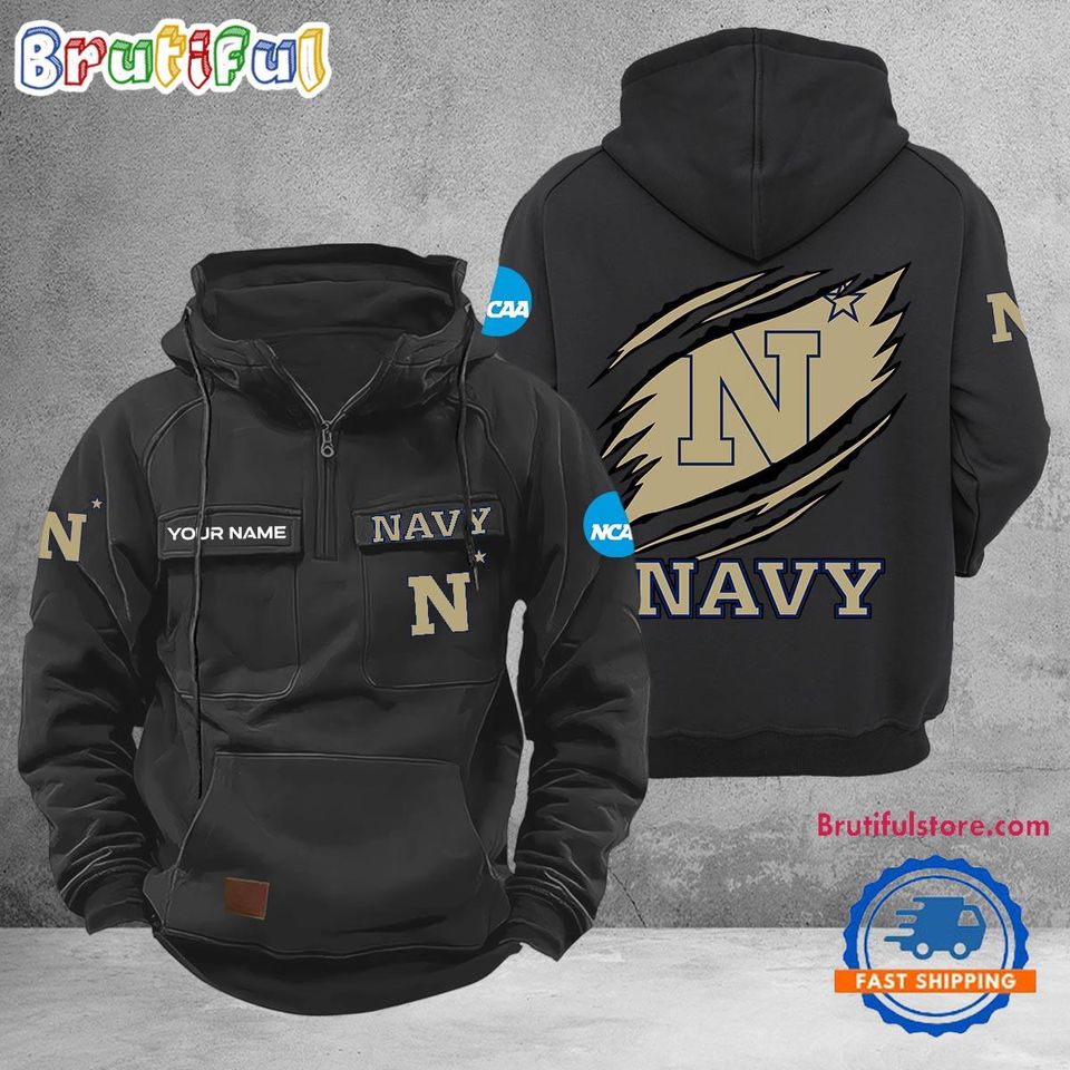 Navy Midshipmen Sport Team Design Logo Name Cargo Hoodie