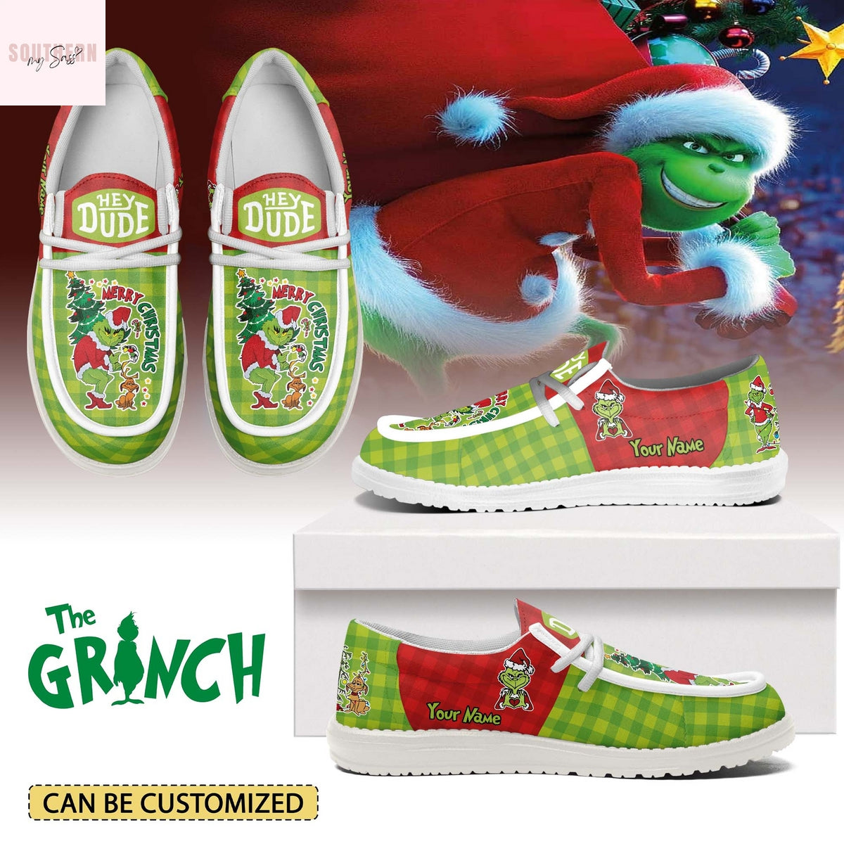 Personalized The Grinch x Christmas Hey Dude Shoes