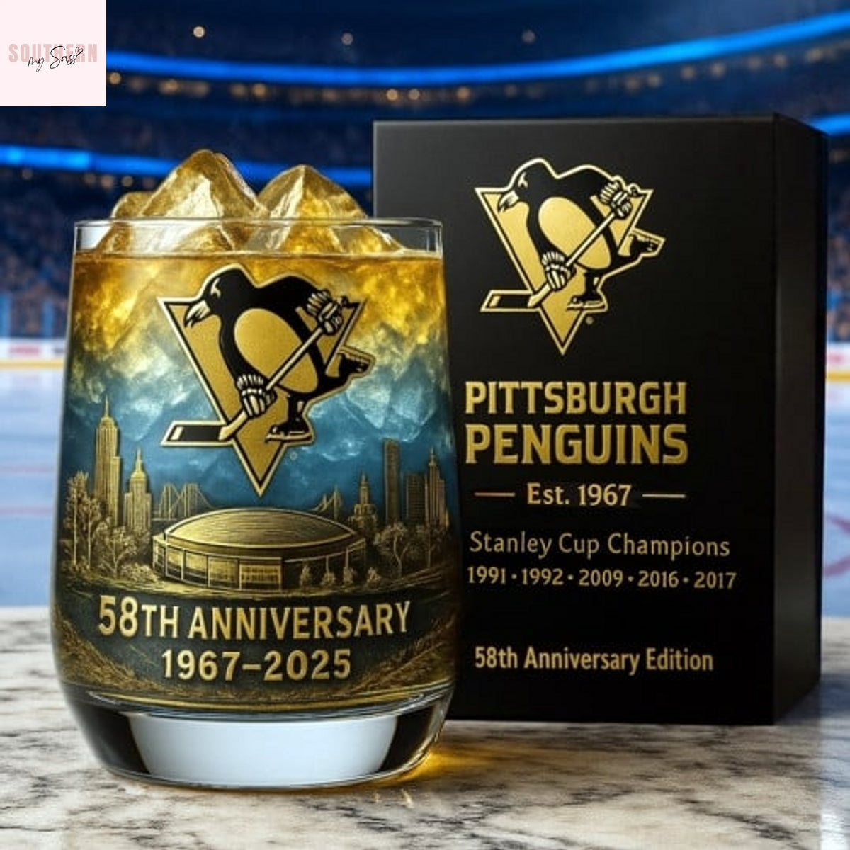 Pittsburgh Penguins 58th Anniversary Whiskey Glass