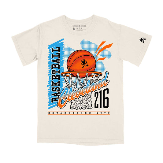 Cleveland Throwback Basketball - Mens/Unisex Crew T-Shirt - Ivory