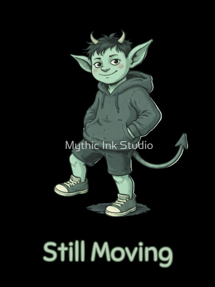 Still Moving Imp Shirt – Minimal Funny Casual Vintage Style Graphic Tee by Mythic Ink Studio