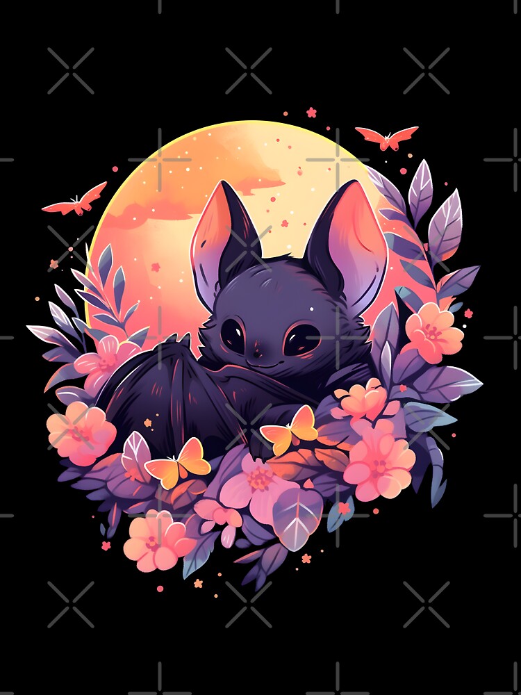 Adorable Bat Poking Head from Fall Flowers by InkedBeasts