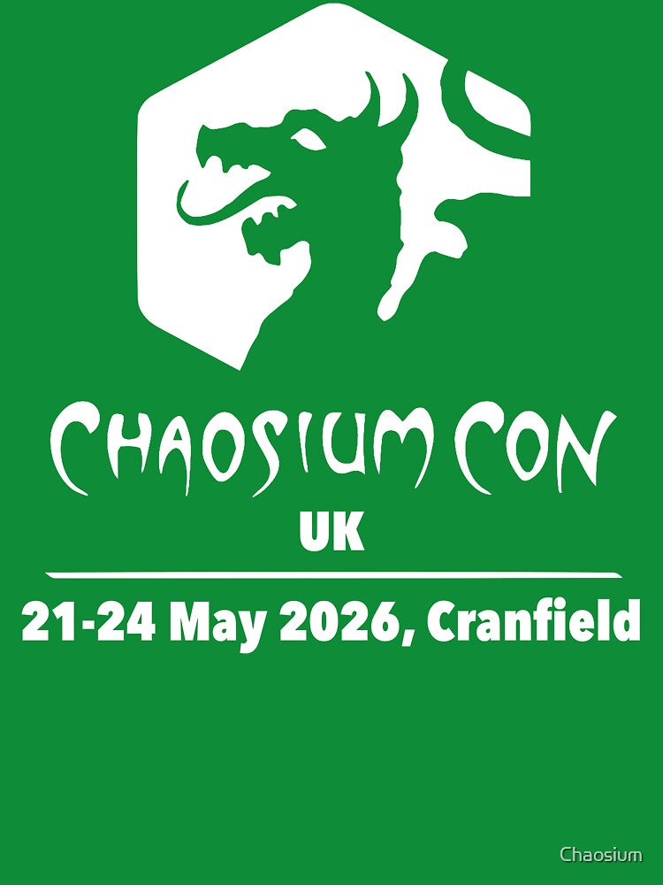 Chaosium Con UK 2026 Official T-Shirt - White Logo by Chaosium