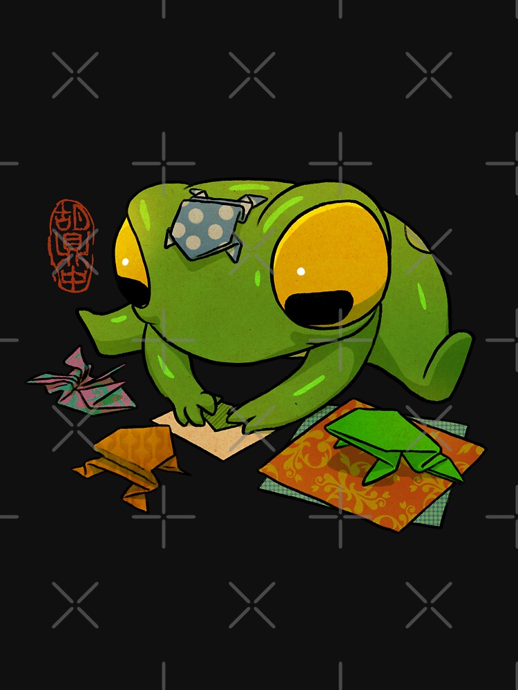 cute frog making origami artwork asian style by DingHuArt