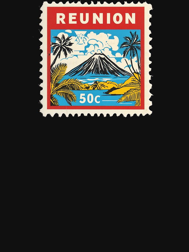 Vintage Réunion Island Postage Stamp Art - Piton de la Fournaise Volcano by tiigerdad
