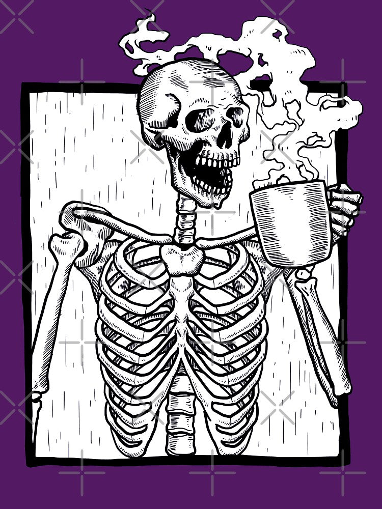 halloween coffee drinking skeleton by Gossip Rag