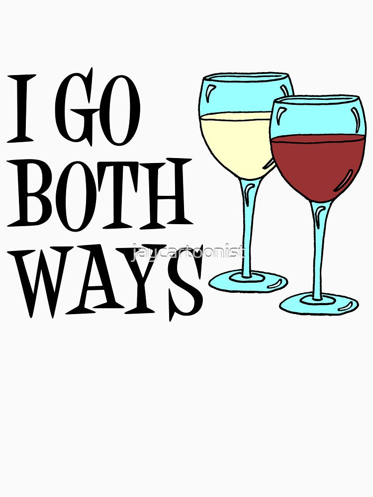 I Go Both Ways White Red Wine Cartoon Glass by jaycartoonist