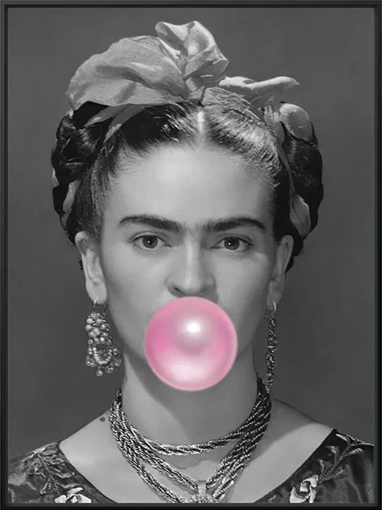 Frida Kahlo Bubble Gum Black & White by dominiccarso