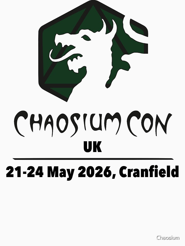 Chaosium Con UK 2026 Official T-Shirt - Green Logo by Chaosium