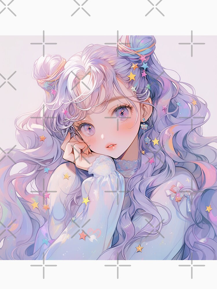 Ethereal Pastel Starry Eye Anime Girl by bubblegoth