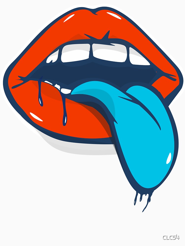Blue Tongue Mouth Pop Art Bold Red Lips Sticker Gift by CLC54