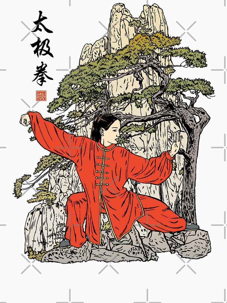 Tai Chi Warrior in the Mountains (Red) by erickoo