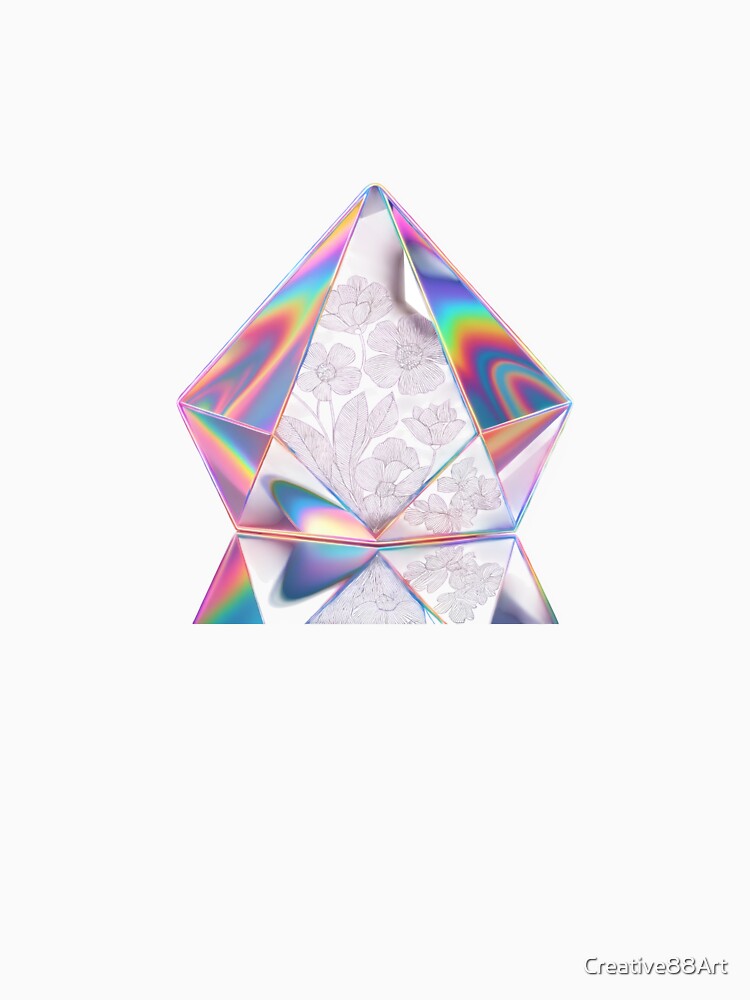 Holographic crystal with floral design reflecting rainbow colors by Creative88Art