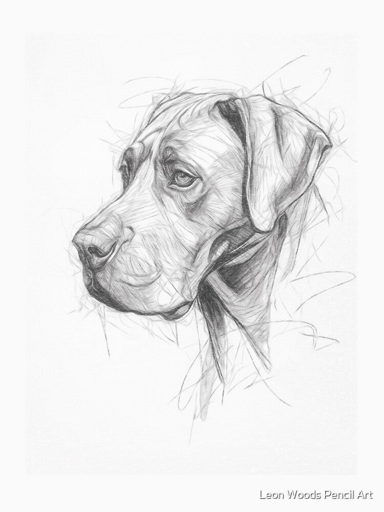 Great Dane Sketch by Leon Woods Pencil Art